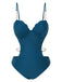 Teal 1960s Seashell Spaghetti Strap Cut-Out Swimsuit