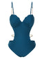 Teal 1960s Seashell Spaghetti Strap Cut-Out Swimsuit