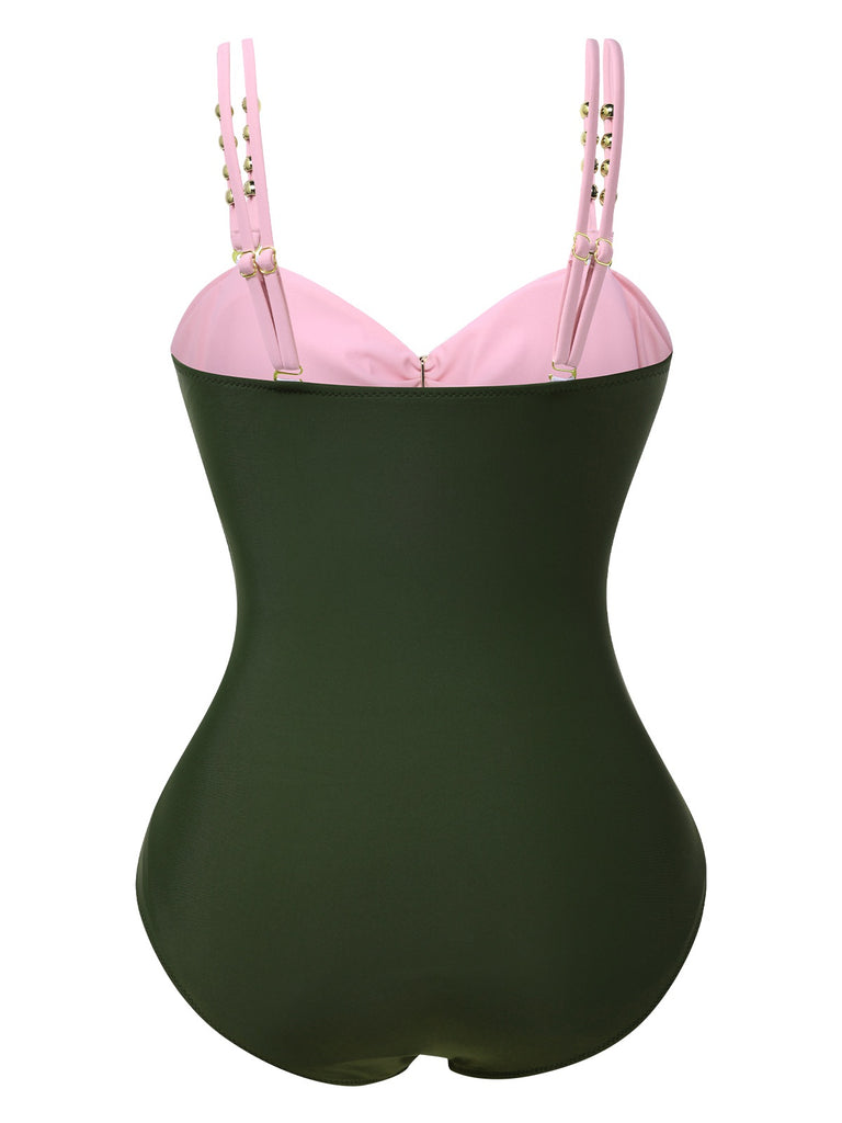 1950s Metal Button Hollow One-Piece Swimsuit