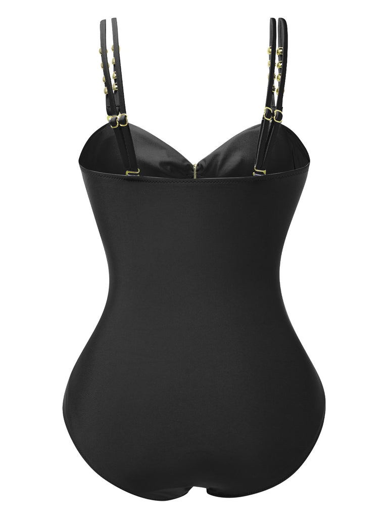 1950s Metal Button Hollow One-Piece Swimsuit