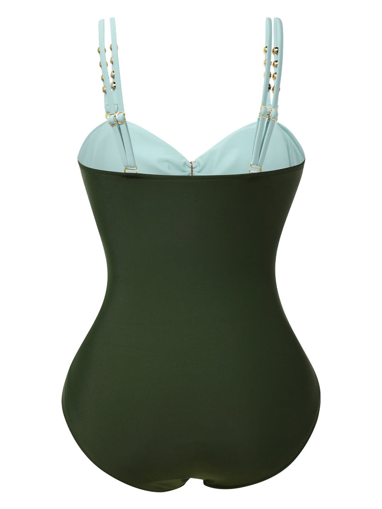 1950s Metal Button Hollow One-Piece Swimsuit