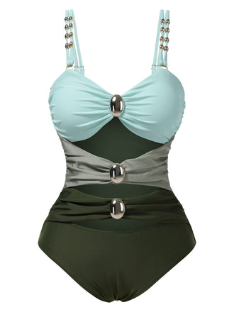 1950s Metal Button Hollow One-Piece Swimsuit