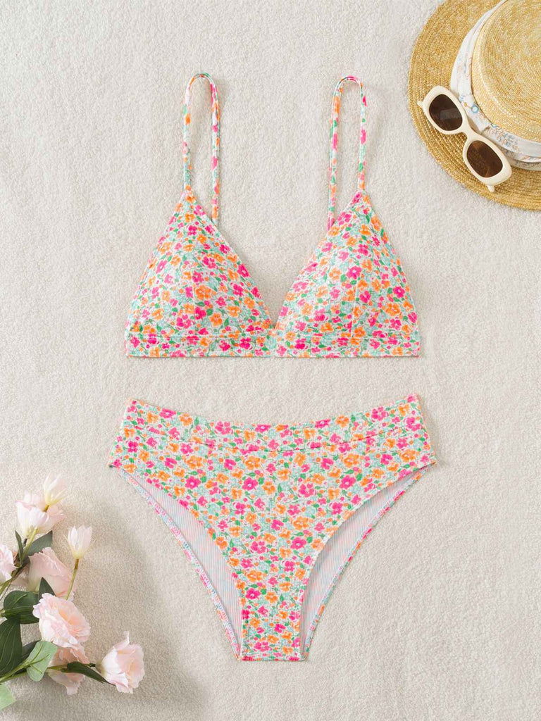 Multicolor 1950s Ditsy Floral Tie Back Bikini Set