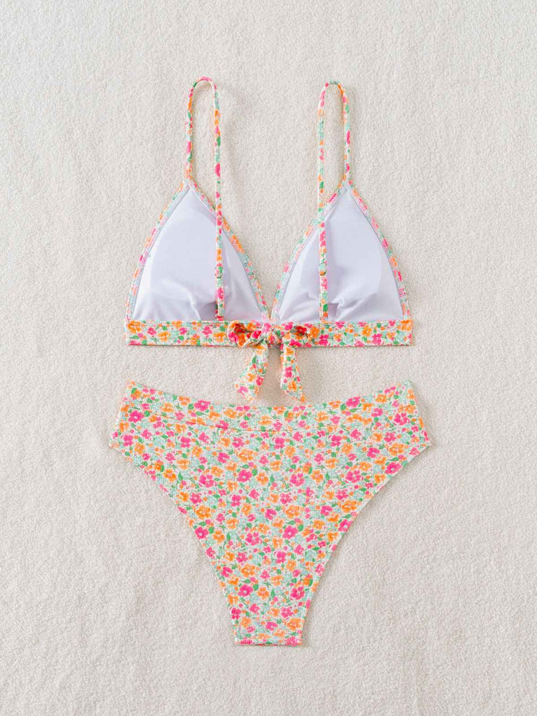 Multicolor 1950s Ditsy Floral Tie Back Bikini Set