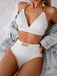 1950s Solid Chain Textured Fabric Halter Bikini Set