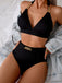 1950s Solid Chain Textured Fabric Halter Bikini Set