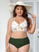 [Plus Size] Green 1950s Lace-Up Floral Bikini Set
