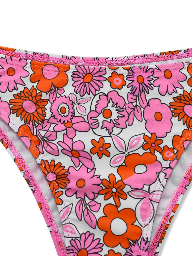 2PCS Multicolor 1950s Cartoon Floral Bikini Set & Cover-Up
