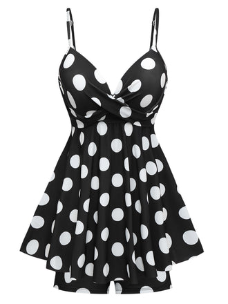 Black 1950s Polka Dots One-Piece Swim Dress