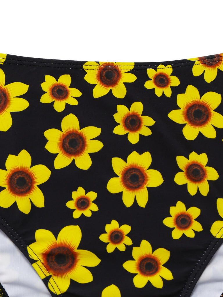Yellow 1950s Sunflower Tie Back Bikini Set