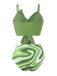 Green 1960s Knotted Watercolor Straps Swimsuit