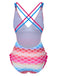 Rainbow 1970s Mermaid Scale Ruffle One-Piece Swimsuit
