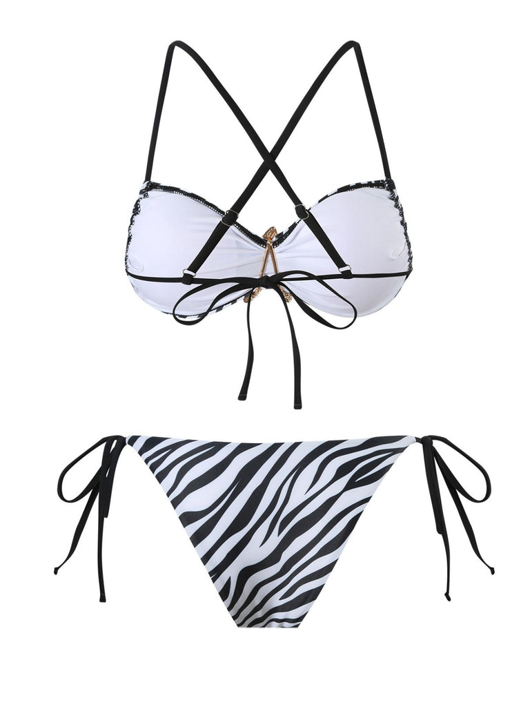 Black & White 1950s Zebra Stripes Starfish Bikini Set