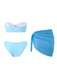 2PCS Blue 1950s Solid Starfish Bandeau Bikini Set & Cover Up