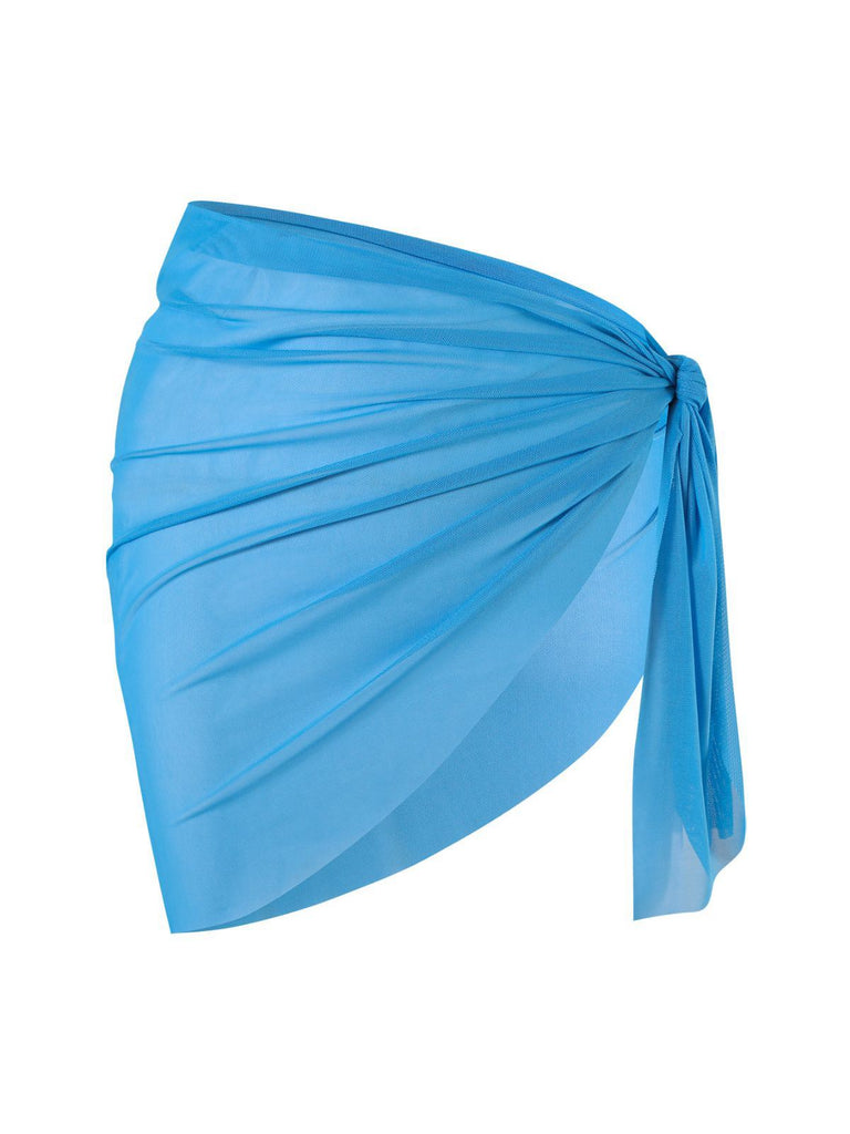 2PCS Blue 1950s Solid Starfish Bandeau Bikini Set & Cover Up