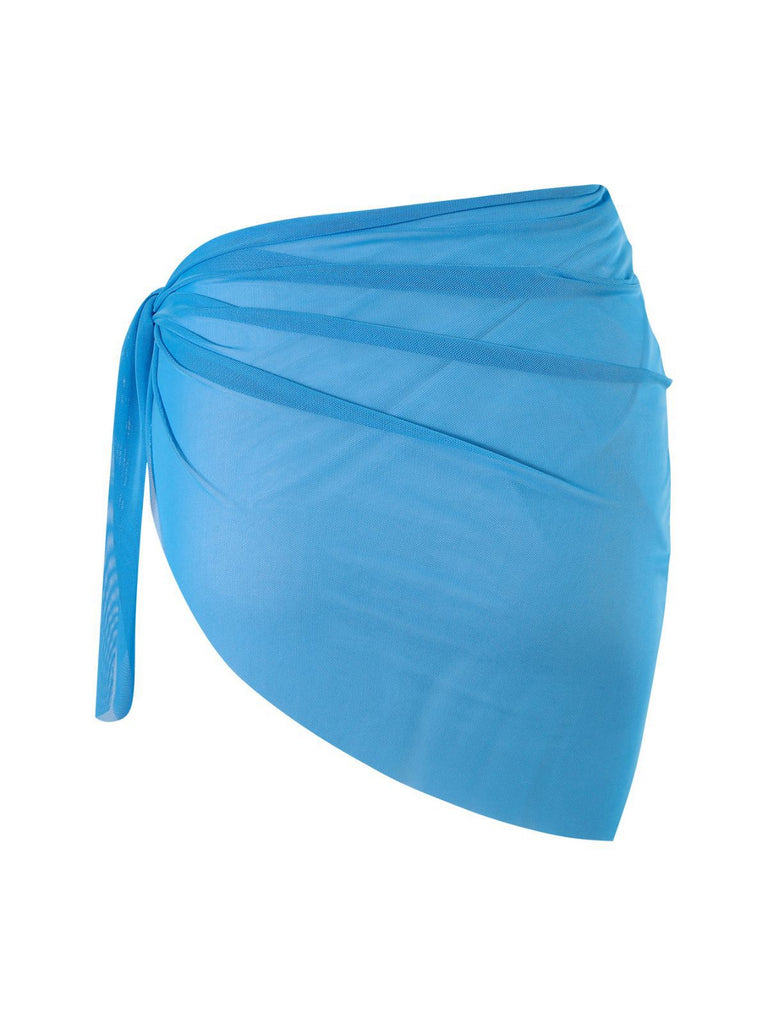 2PCS Blue 1950s Solid Starfish Bandeau Bikini Set & Cover Up