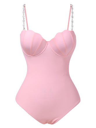 1950s Seashell Pearl Straps One-Piece Swimsuit