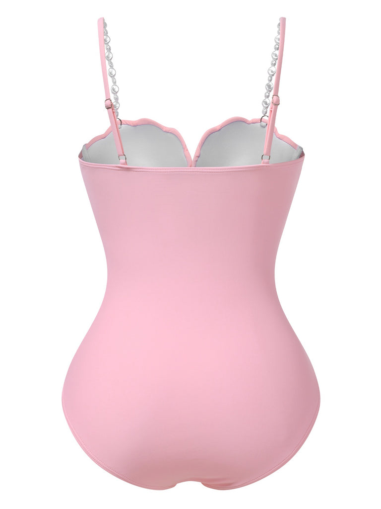 1950s Seashell Pearl Straps One-Piece Swimsuit