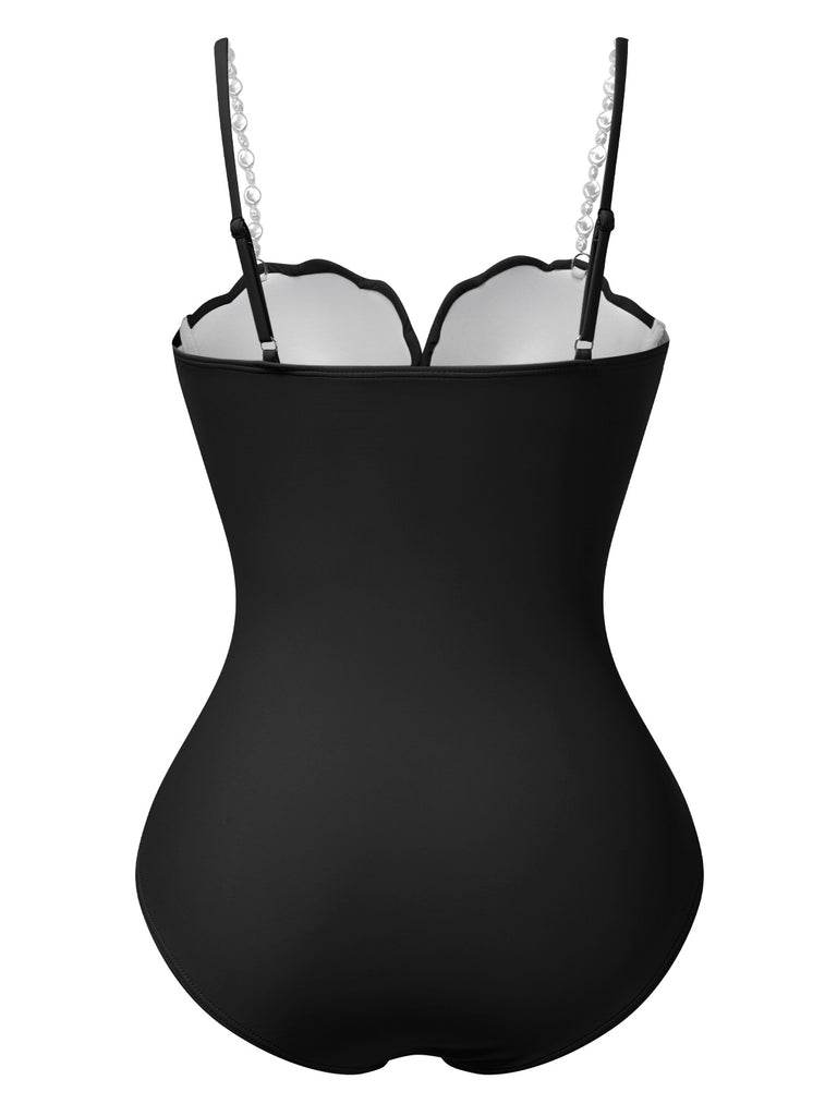 1950s Seashell Pearl Straps One-Piece Swimsuit