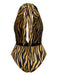 Brown 1960s Deep-V Zebra Stripe One-Piece Swimsuit