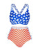 Multicolor 1950s Stars Chevron Stripes Swimsuit