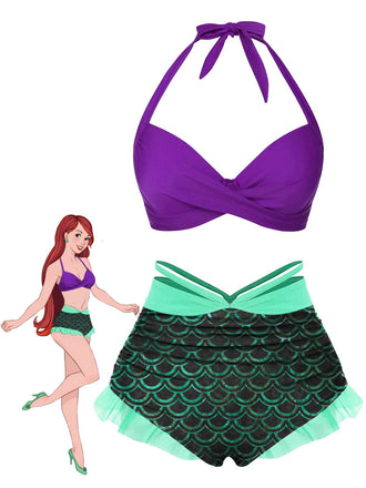 Green 1970s Halter Mermaid Scales Swimsuit