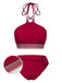 2PCS Red 1970s Princess Style Bikini Set & Fringe Cover-Up