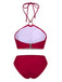 2PCS Red 1970s Princess Style Bikini Set & Fringe Cover-Up