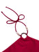 2PCS Red 1970s Princess Style Bikini Set & Fringe Cover-Up