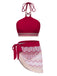 2PCS Red 1970s Princess Style Bikini Set & Fringe Cover-Up