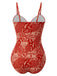 Red 1970s Paisley Hollow Spaghetti Straps Swimsuit