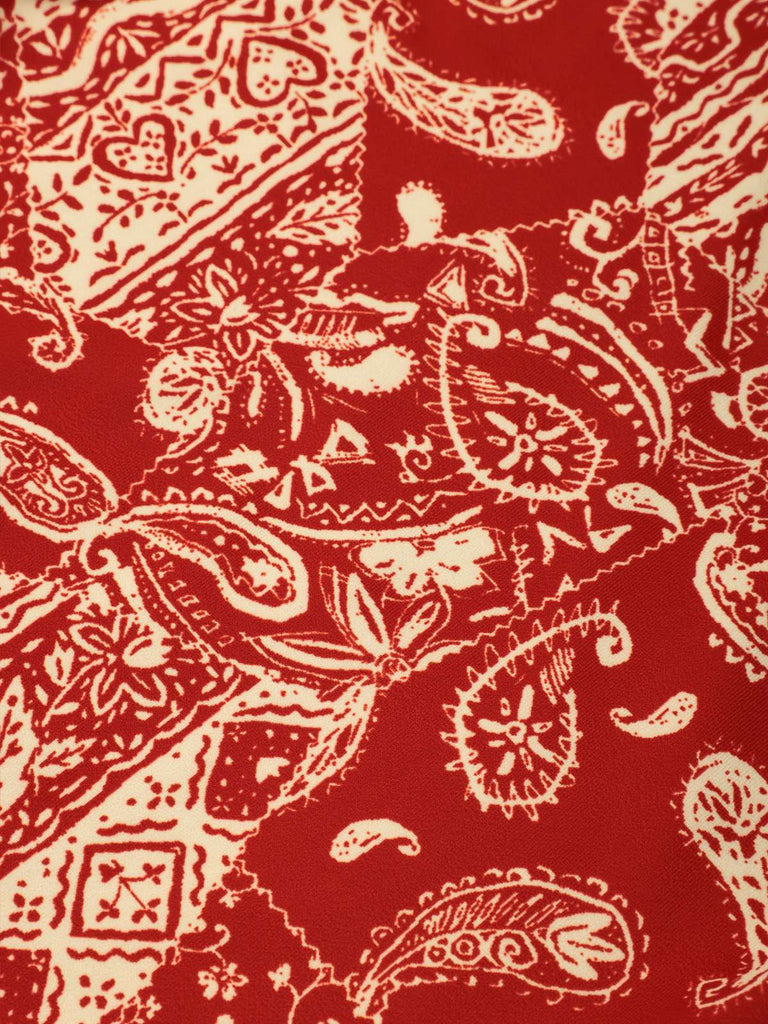 Red 1970s Paisley Hollow Spaghetti Straps Swimsuit
