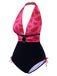 Pink 1960s Watermelon Deep V Halter Swimsuit