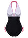 Pink 1960s Watermelon Deep V Halter Swimsuit