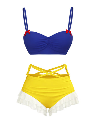 Yellow & Blue 1950s Snow White Style Ruffled Swimsuit