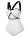 White 1950s Waist Cutout Colorblock One-Piece Swimsuit