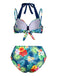 Multicolor 1950s Tropical Plants Patchwork Bikini Set