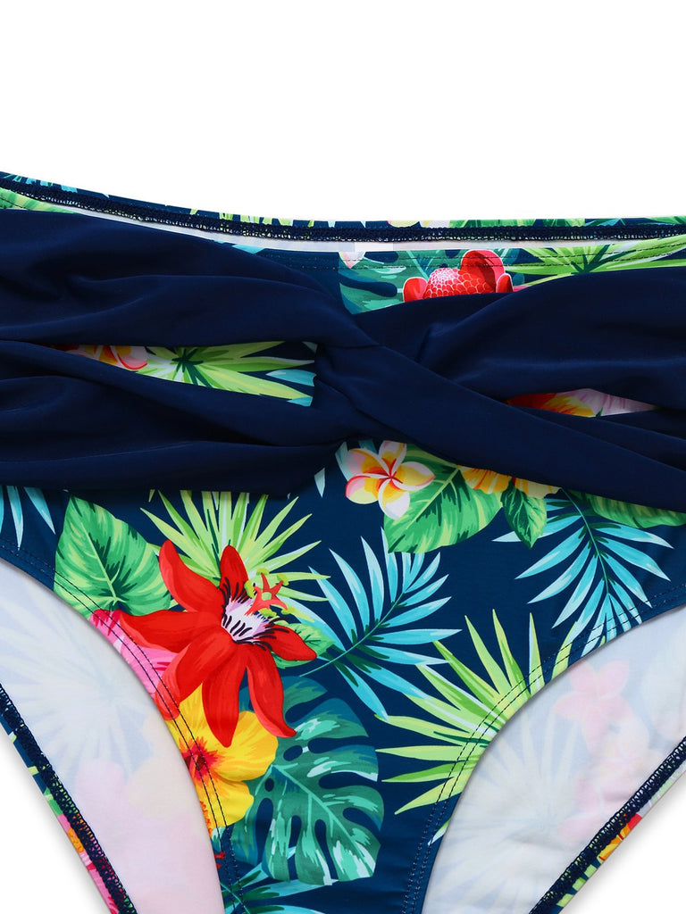 Multicolor 1950s Tropical Plants Patchwork Bikini Set