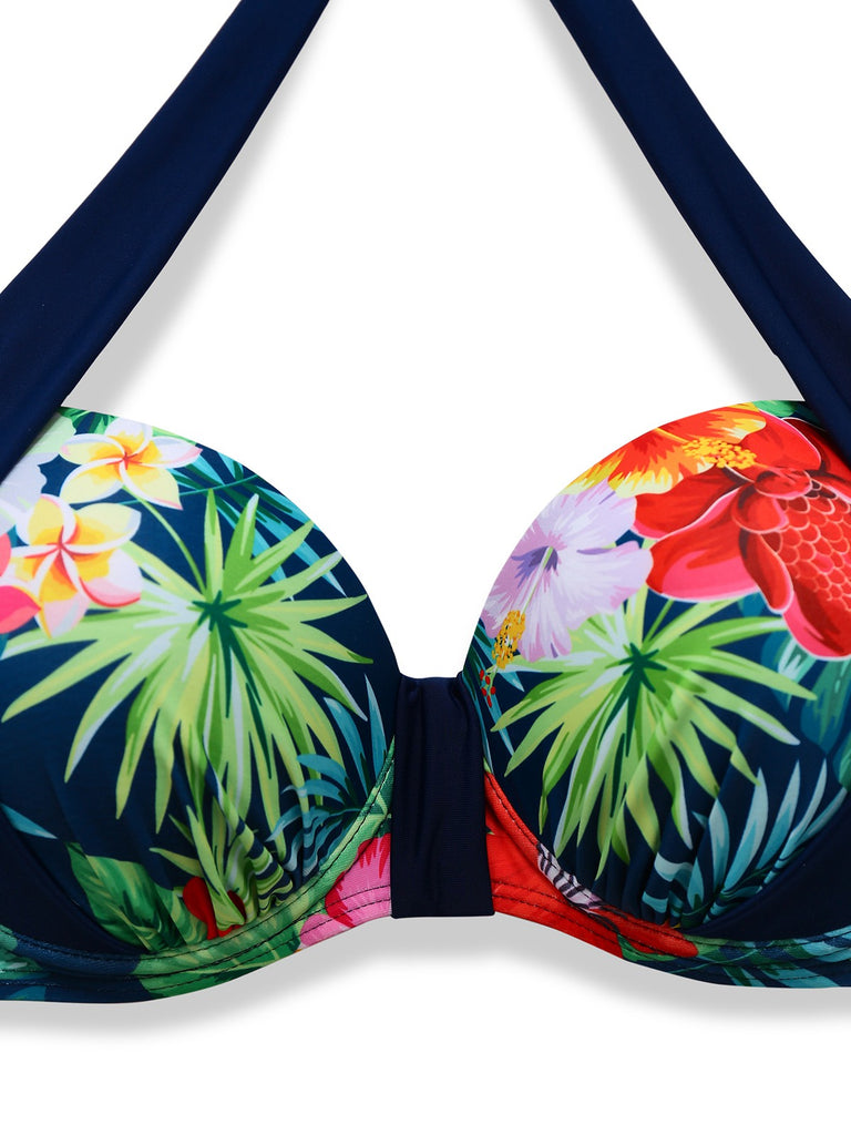 Multicolor 1950s Tropical Plants Patchwork Bikini Set
