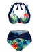 Multicolor 1950s Tropical Plants Patchwork Bikini Set