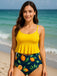 Yellow 1950s Ruffle Lemon Print Tankini Set