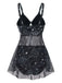 Black 1930s Mesh Hollow-Out Sun Moon Print Swimdress