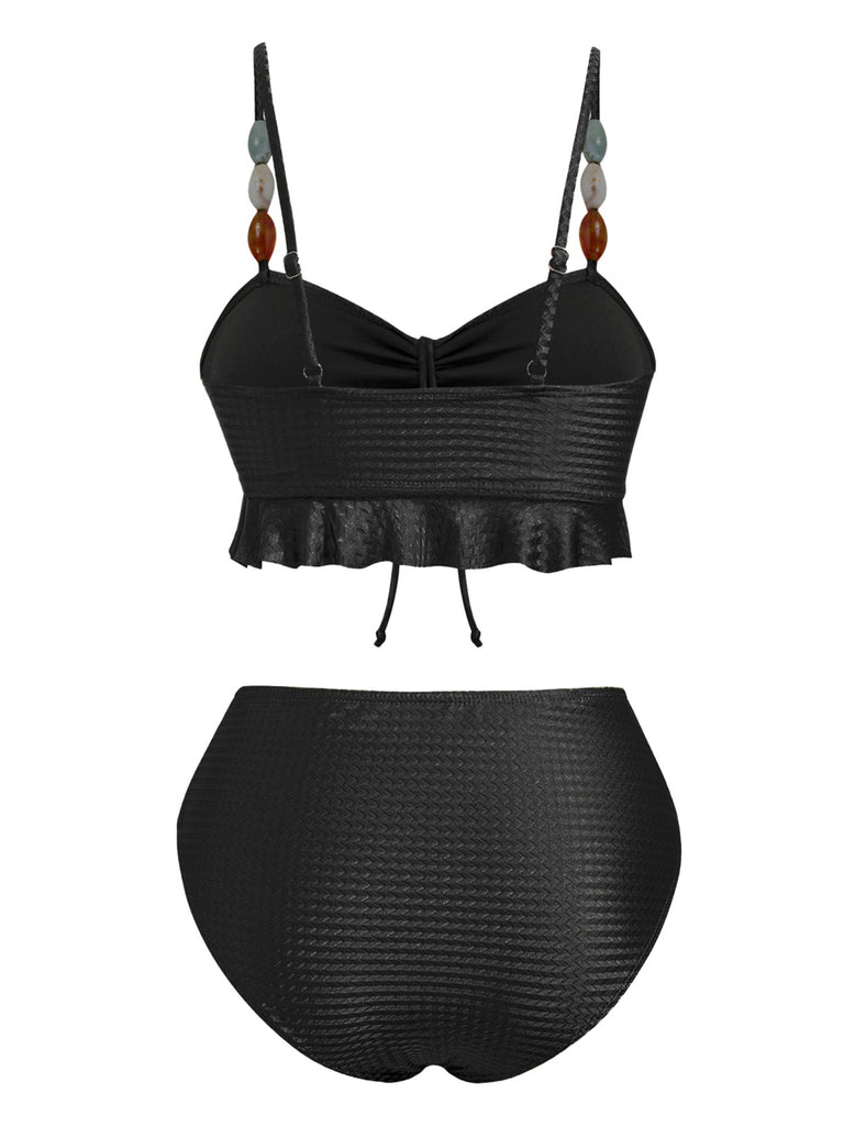 1950s Textured Fabric Colored Stones Bikini Set