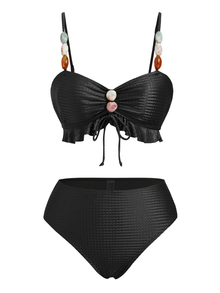 1950s Textured Fabric Colored Stones Bikini Set