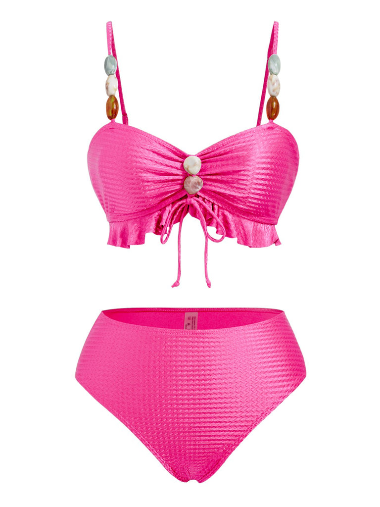 1950s Textured Fabric Colored Stones Bikini Set
