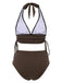 1930s Textured Fabric Solid Halter Lace-Up Swimsuit
