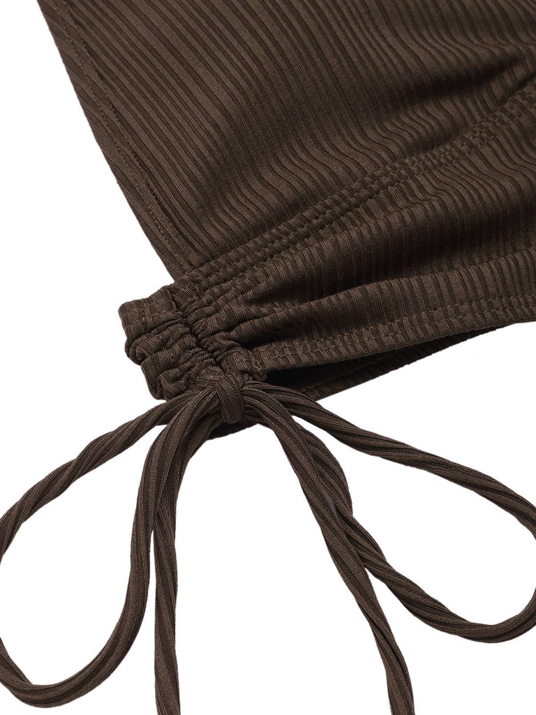 1930s Textured Fabric Solid Halter Lace-Up Swimsuit