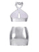 Silver 1960s Laser Drawstring Cross Halter Swimsuit