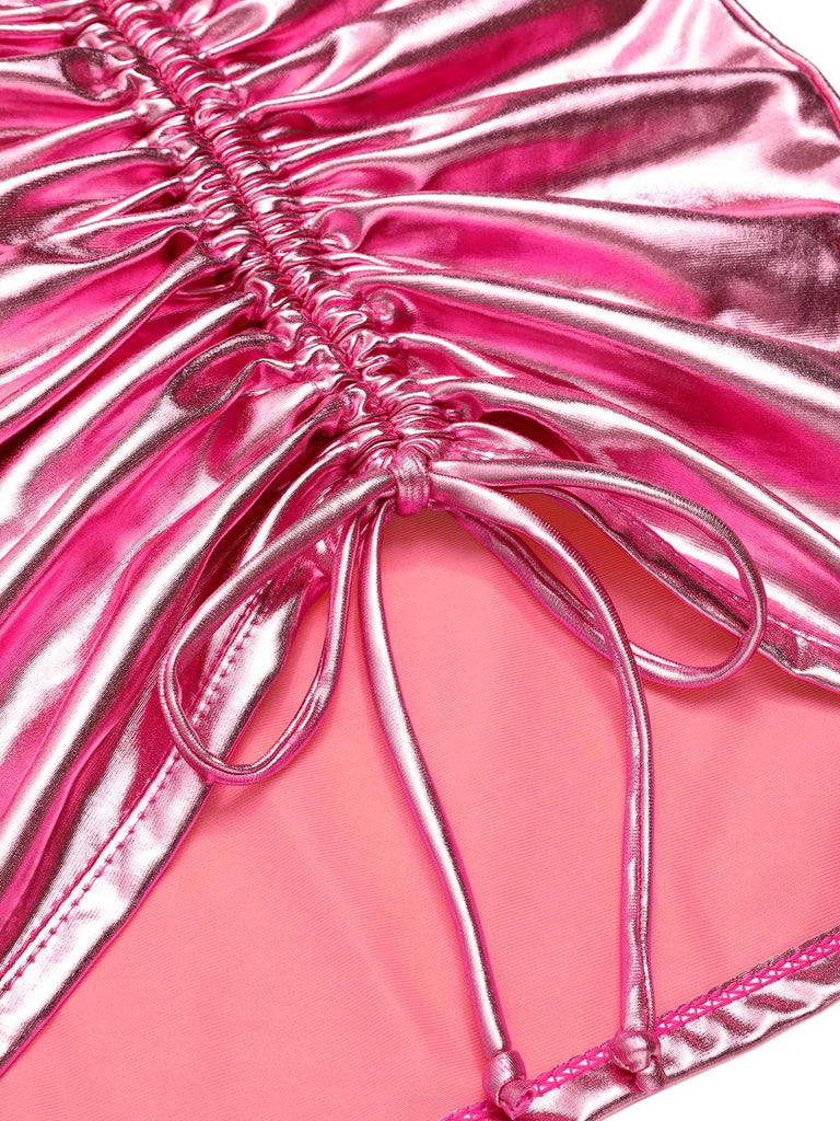 1970s Halter Metallic Bikini & Ruched Cover-Up