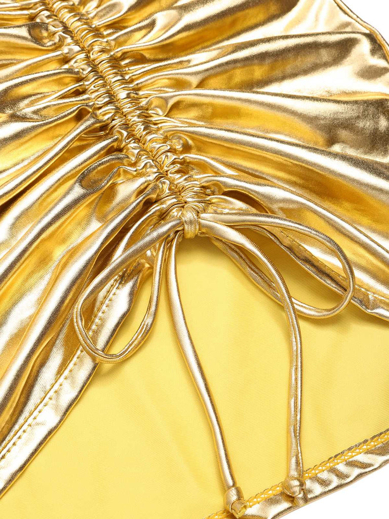 1970s Halter Metallic Bikini & Ruched Cover-Up